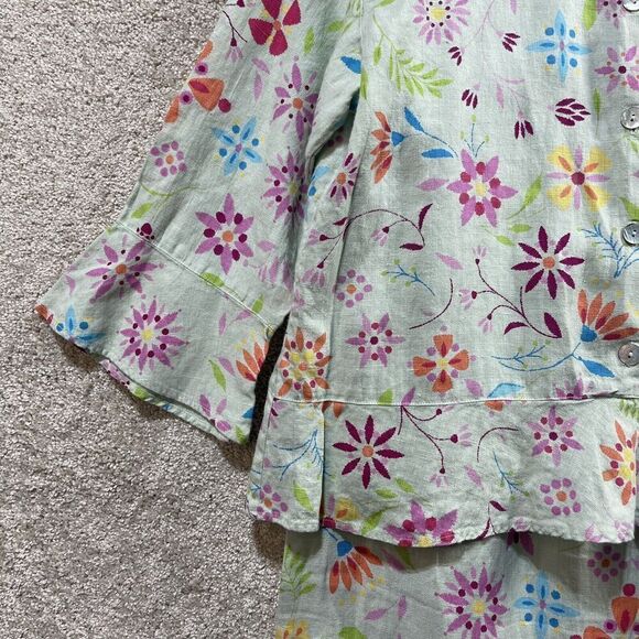 Habitat 3 Piece Skirt Set Women's Small 100% Linen Mint Green Floral Maxi Blazer - Picture 3 of 12